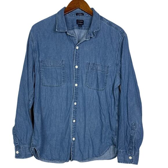 J. Crew Mens Slim Untucked Chambray Long Sleeve Denim Button Down Shirt L Blue - Picture 15 of 16